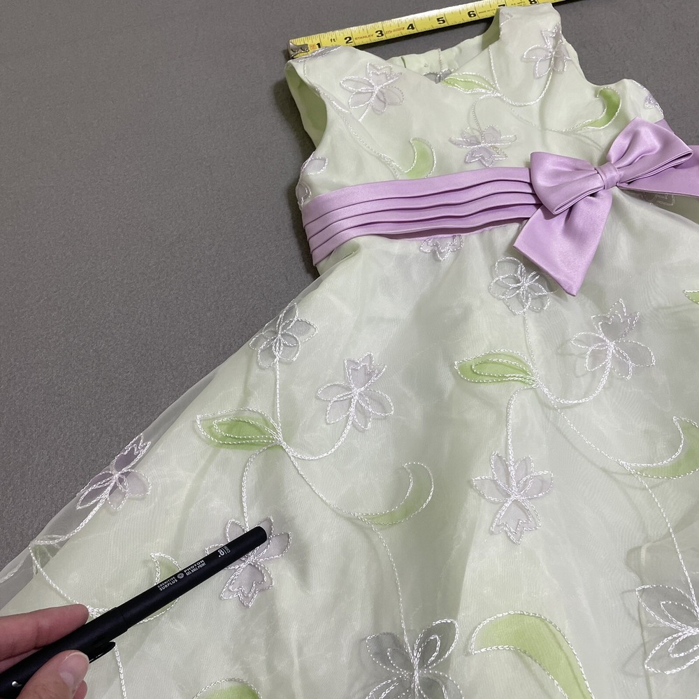 Dress Girls Sz 3T Green Lavender‎ Layered Sheer Embroidered Bow 90s Puff Fancy - Picture 12 of 16
